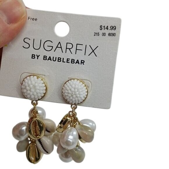 Sugarfix by Baublebar Shell Pearl Dangle Earrings Gold White Beach Statement - Picture 4 of 6